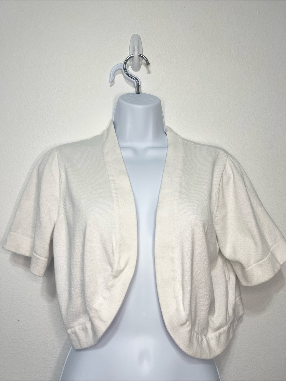 karin stevens Cotton Open Front Bolero Sweater Off White Size Large PTP 21”